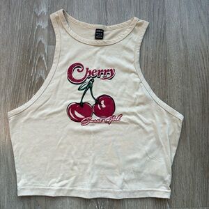 Cream Cherry Graphic Tank Top